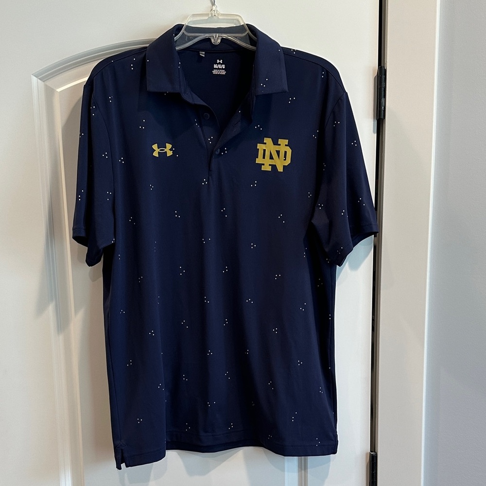 Notre Dame UA Navy Polo with Gold Accents